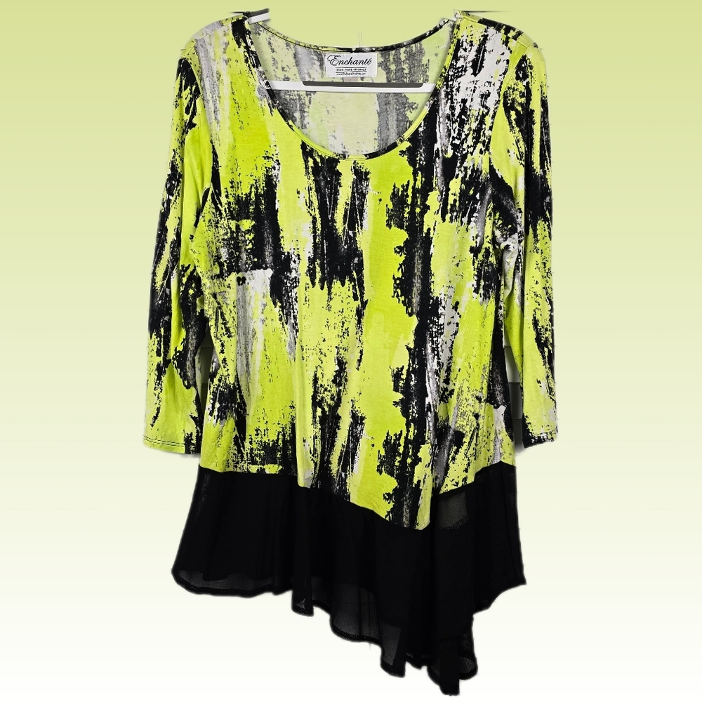 Enchante Asymmetrical Top with Lower Mesh Trim